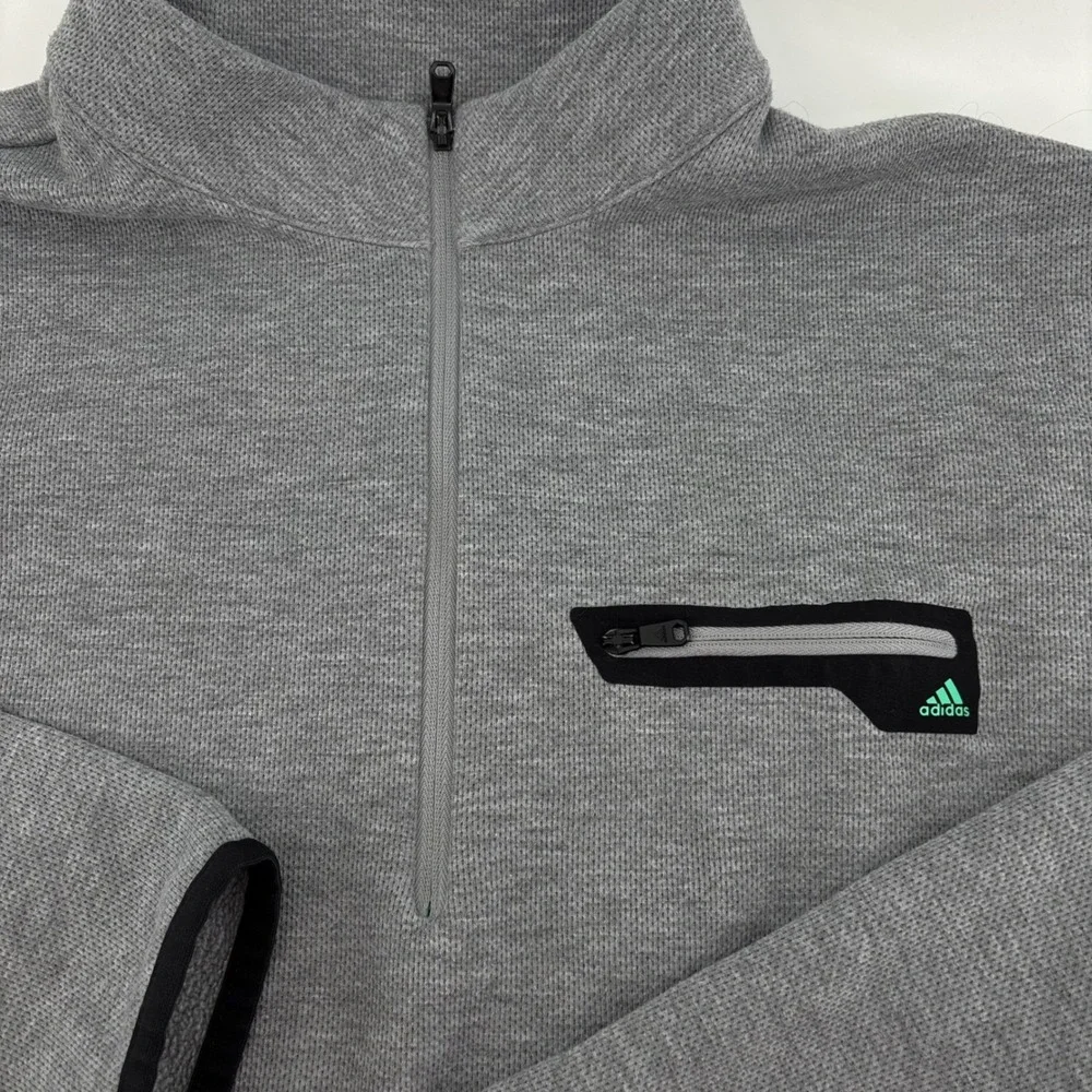 Adidas Mens Pullover XL Gray Quarter Zip B88408 Waffle Knit Fleece Golf Outdoor - Picture 2 of 9